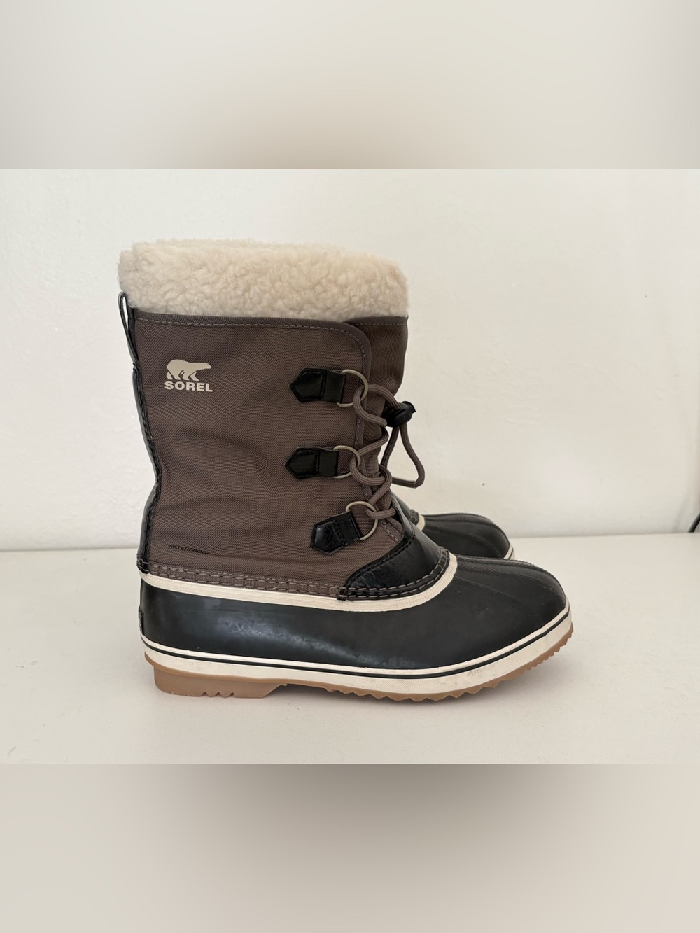 Sorel Brown and Black Insulated Shearling-Top Winter Boots